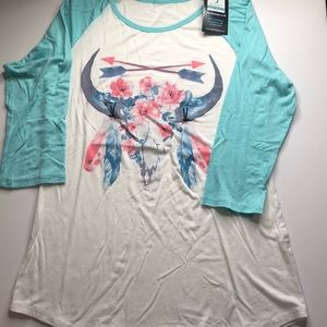 Mint Bull Skull 3/4 sleeve Top